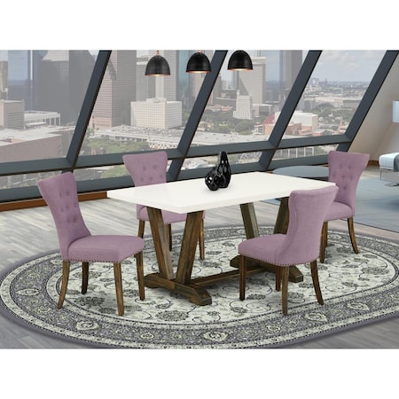 East West Furniture 5 Piece V-Style Dinette Set - Distressed Jacobean V726GA740-5